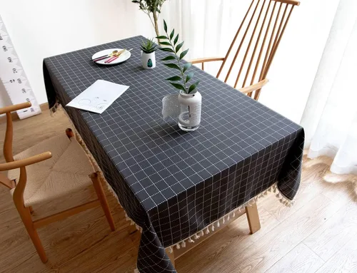 Vista 2 de Black Dining Table Cover, 35 x 35 inch, Square, Cotton Linen Embroidery Small Plaid Party Table Cloths