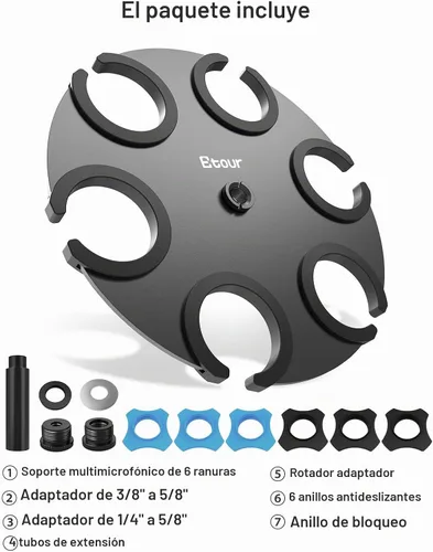 Vista 8 de Soporte universal de aluminio para micrófono, capacidad para 6 micrófonos