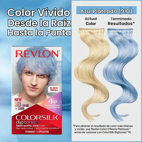 Vista 6 de Revlon ColorSilk Digitones - Tinte permanente para el cabello con queratina, azul plateado 91D, 1 unidad