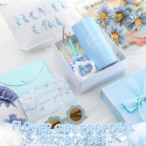 Vista 3 de Sieral Juego de 9 Piezas de Regalos de Propuesta para Niña de Flores, Vaso Personalizado para Niña de Flores con Pajita, Caja de Regalo para Novia