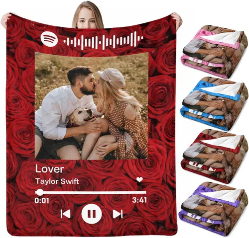 Vista 13 de D-Story Manta personalizada con fotos con cualquier texto - Mantas con imágenes personalizadas para Navidad, cumpleaños, regalos para parejas