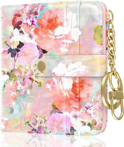 Vista 9 de Aiawoxc billetera para mujer, billeteras pequeñas RFID para mujer, cartera delgada y compacta para tarjetas de crédito, linda cartera de cuero