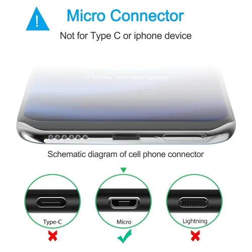 Vista 3 de Cable micro USB largo de carga Android para Samsung Tablet, cable de carga rápida USB Android para tablet Kindle Fire, Galaxy S7 S6 S7 Edge S5, Tab