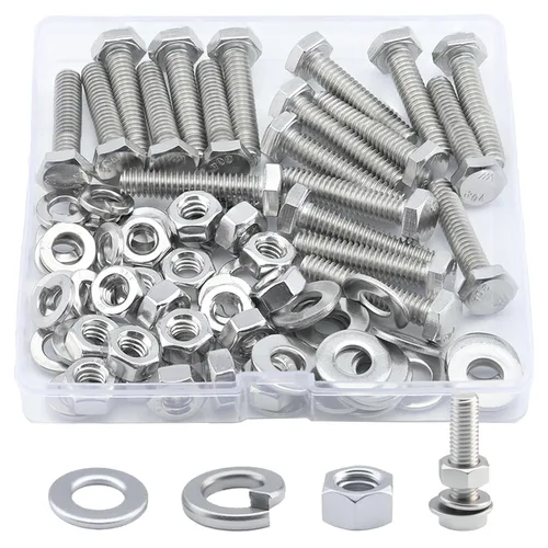 Vista 17 de Tornillo de cabeza hexagonal 1/4-20 x1 (20 unidades), tuercas de bloqueo, kits de arandelas planas y de bloqueo, acero inoxidable 304 18-8