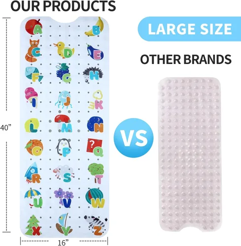 Vista 3 de Tapete de Baño para Bebé para Bañera Antideslizante para Niños, Tapete de Bañera Extra Largo de 40X16 Pulgadas, Tapete de Baño y Ducha para Niños