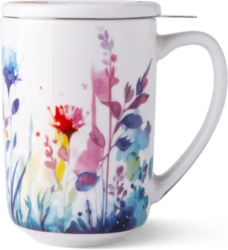 Vista 20 de AmorArc Taza de Té de Porcelana con Infusor y Tapas, Taza Grande de 18 Oz con Colador y Soporte para Bolsa para Té de Hojas Sueltas, Taza de Café