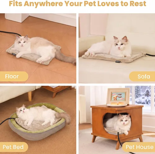 Vista 6 de Almohadilla térmica para mascotas para gatos, perros, interiores y exteriores, impermeable, con calefacción, cama para gatos, cama climatizada