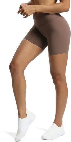 Vista 5 de Aoxjox Trinity - Pantalones cortos de ciclismo para mujer, cintura cruzada, cintura cruzada, cintura alta, ejercicio, atletismo, gimnasio, correr