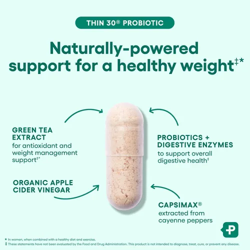 Vista 4 de Physician's CHOICE Probióticos para controlar el peso y la hinchazón, 30 unidades 6 Probiotic Strains, Prebiotics, Cayenne, & Green Tea for Gut