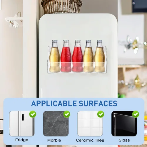 Vista 8 de Estante organizador de refrigerador con ventosa, estante de almacenamiento acrílico para refrigerador puede contener especias, tarro de aceite