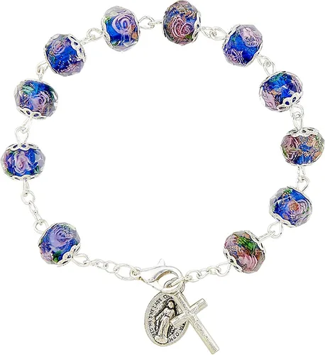 Vista 4 de Pulsera de medalla milagrosa con tarjeta de oración de medalla milagrosa, tarjeta de oración del Señor, pulsera milagrosa de zafiro con colgante