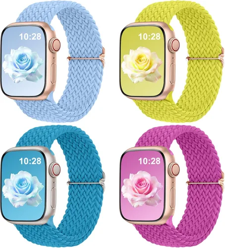 Vista 19 de DaQin Paquete de 4 correas elásticas trenzadas Solo Loop para Apple Watch para mujeres y hombres, de 1.575 pulgadas, 1.614 pulgadas, 1.654 pulgadas