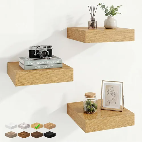 Vista 43 de Marsmiles 12in Depth Floating Shelves, 12x12x1.4, Rustic Brown, Set of 3 Marrón rústico