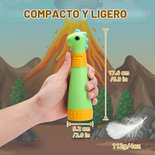 Vista 4 de Linterna recargable de dinosaurio con rugido para niños, linterna de campamento para niños, linterna de mano para niños, luces de Navidad