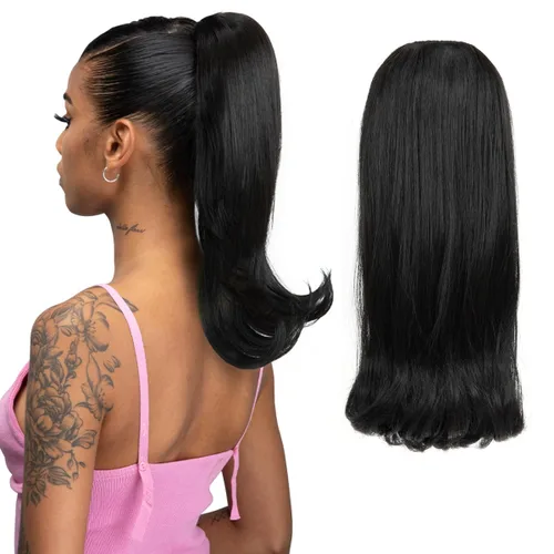 Vista 9 de Extensiones de cabello rizado con cordón para mujeres negras, 16 pulgadas de largo, sintético, afro, esponjoso, en capas, extensión de cola