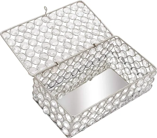 Vista 4 de Deco 79 Glam - Joyero rectangular de metal, 8 x 4 x 3 pulgadas, color plateado