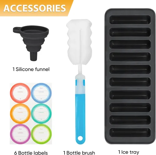 Vista 3 de PROBTTL Botellas de vidrio para jugo de 18 onzas con tapas, botellas de agua de vidrio transparente recargables con tapas herméticas de acero