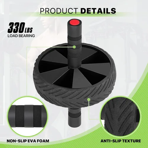 Vista 4 de Rueda de rodillo abdominal, equipo de entrenamiento portátil para gimnasio en casa para hombres y mujeres, entrenamiento de fuerza abdominal