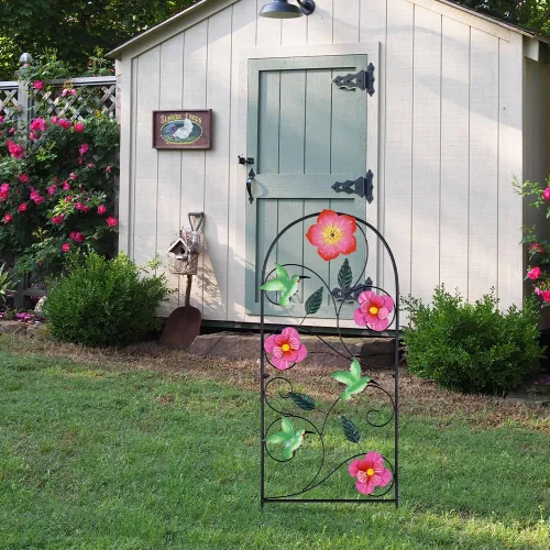 Vista 4 de YEAHOME Decoración de jardín para exteriores, estacas decorativas de colibrí de 33 pulgadas con flores rosas para decoración de jardín de primavera