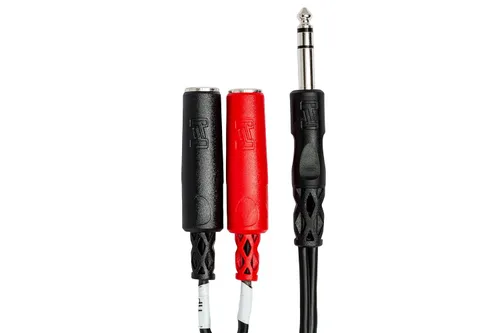 Vista 4 de Adaptador Hosa YPP117 de cable TRS de 1/4 de pulgada a cable dual TSF Y de 1/4 de pulgada (6 pulgadas)., Negro/rojo