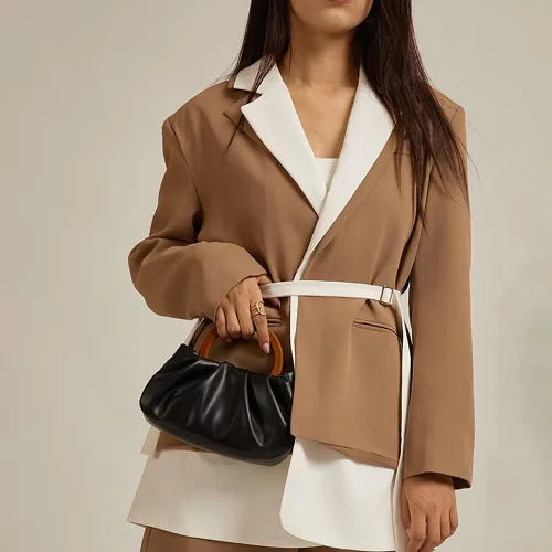 Vista 6 de Bolso de embrague de noche y bolsa de masa dorsal de nube pequeños bolsos de moda con asa de madera