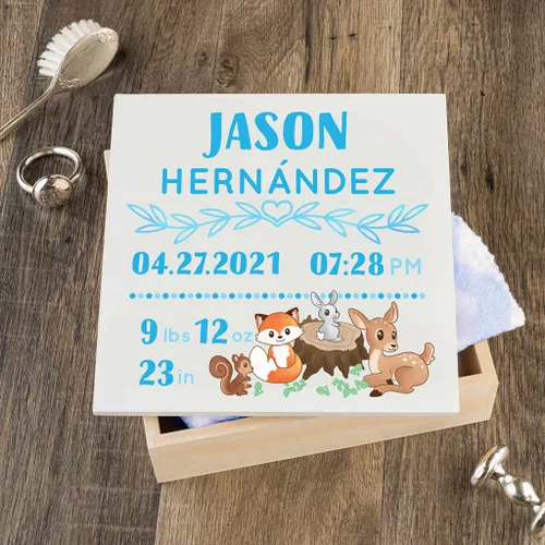 Vista 6 de DIBSIES Caja de recuerdos personalizada para bebé (grande, elefantes azules)