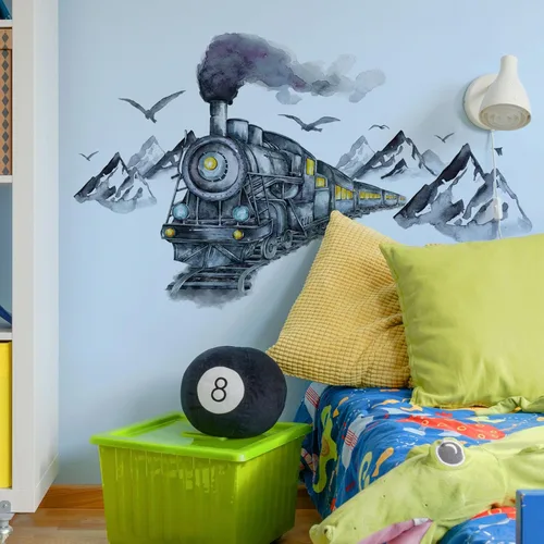 Vista 4 de Adhesivos de pared de coche de tren de tinta, calcomanías de pared 3D, autoadhesivas, extraíbles Papel tapiz decorativo decorativo para habitación