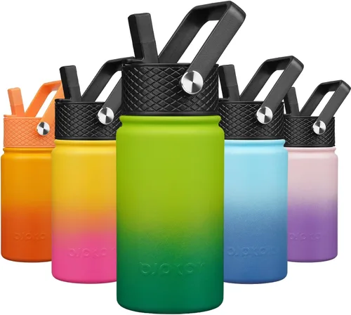 Vista 21 de BJPKPK Botella de agua con tapa con pajilla, botella de agua aislada de 15 onzas, botellas de agua de metal de acero inoxidable, termo reutilizable