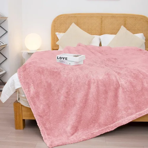 Vista 27 de MUGD Manta rosa para cama, manta de forro polar rosa claro, mantas suaves para mujeres y niñas, bonita decoración del hogar B-bean Rosa