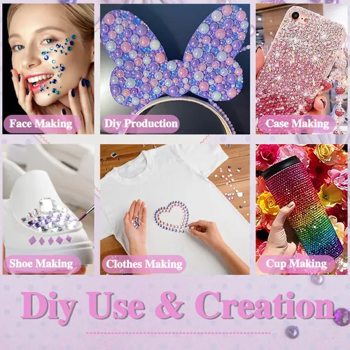 Vista 5 de 3 hojas de gemas de diamantes de imitación autoadhesivos para la cara, maquillaje, uñas, manualidades (rojo rosa)