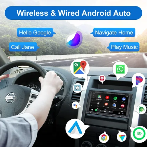 Vista 4 de Radio Estéreo de Coche Doble DIN, CarPlay Inalámbrico Android Auto Inalámbrico, Receptor de Audio de Coche con Pantalla Táctil de 7 Pulgadas