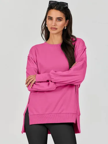 Vista 7 de Caracilia Sudadera de gran tamaño para mujer, cuello redondo, manga larga, sudadera con capucha, ropa de otoño a la moda