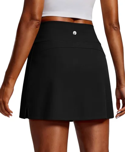 Vista 16 de PINSPARK Faldas de golf para mujer, falda de tenis de cintura alta con 2 bolsillos, UPF 50+, falda atlética elástica para entrenamiento de pickleball