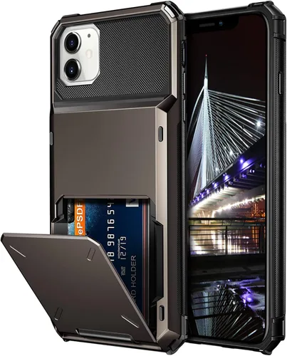 Vista 25 de Vofolen Funda protectora para iPhone 11, 4 tarjetas, ranura para identificación, puerta abatible, bolsillo oculto, antiarañazos, doble capa