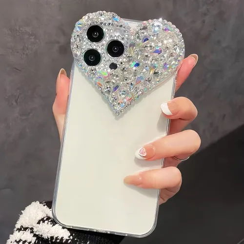 Vista 2 de Funda protectora compatible con iPhone 12 para mujeres y niñas, con diamantes de imitación 3D con diamantes de imitación de lujo, bonita funda