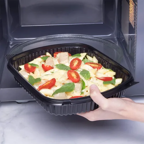Vista 5 de Karat OPS Tapa para caja de plástico PP de 36 oz para microondas, color negro (caja de 300)
