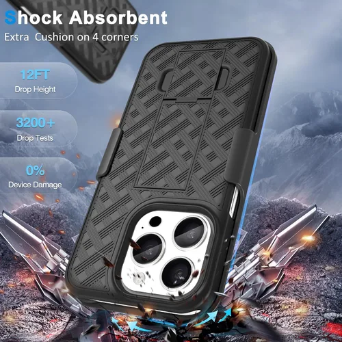 Vista 2 de Fingic Funda para iPhone 15 Pro - Carcasa delgada combinada con soporte, funda giratoria con clip para cinturón - Funda protectora resistente a