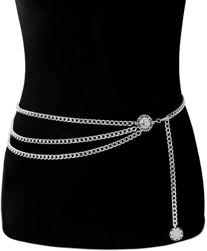 Vista 5 de Glamorstar Cinturones de metal multicapa para mujer, cinturón de metal
