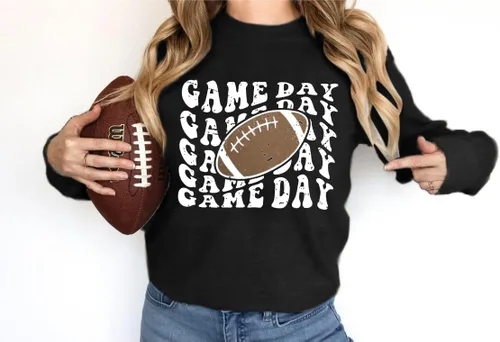 Vista 4 de UNIQUEONE Sudadera divertida para el día del partido, camisetas gráficas de fútbol americano para mujer, manga larga, cuello redondo, casual