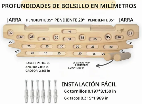 Vista 2 de FingerPeg 1.0 Hangboard – Tabla de entrenamiento de fingerboard para escalada con barras de dominadas – Elegante tabla de escalada de madera