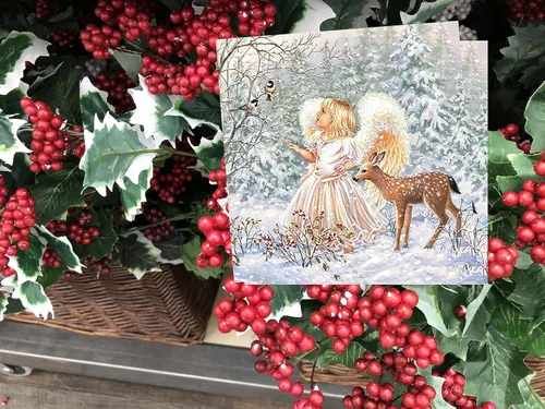 Vista 9 de Servilletas navideñas de 20 quilates de 13 x 13 pulgadas, hermosas servilletas de invierno con diseño de ángel