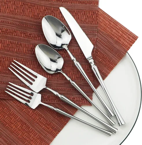 Vista 2 de Juego de cubiertos de 20 piezas, acero inoxidable 18/10, acabado satinado, juego de cubiertos para el hogar, elegante juego de utensilios de cocina