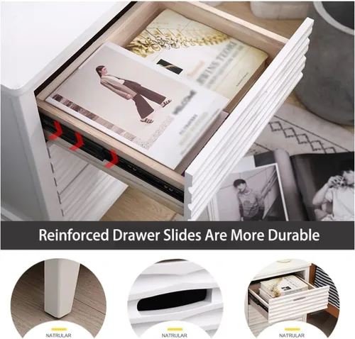 Vista 5 de Mesita de noche, mesita de noche, mesita de noche moderna blanca con 3 cajones, mesita de noche de madera/organizador de armario para espacios