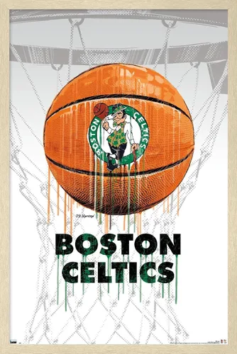 Vista 7 de Trends International NBA Boston Celtics - Póster de pared Drip Ball 20, 14.725 x 22.375 pulgadas, versión enmarcada de madera de granero Versión