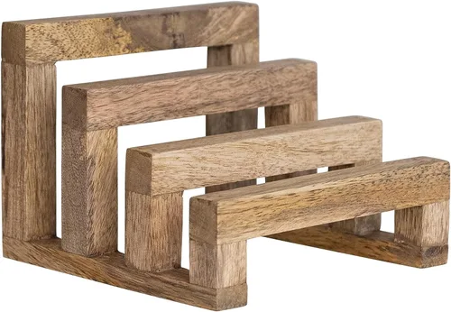 Vista 3 de Creative Co-Op - Soporte para tabla de cortar de madera de mango de 6 pulgadas con 3 secciones para cocina, natural