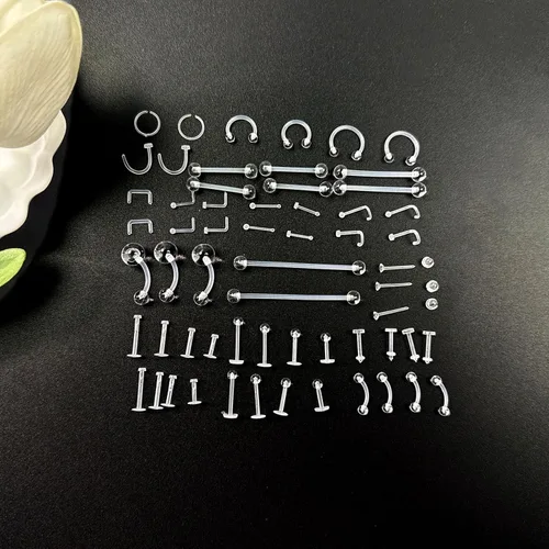 Vista 5 de 60 piezas de retenedores de piercing transparentes para cirugía de plástico bioflex para joyería de piercing para nariz, ombligo, pezón, lengua