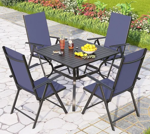 Vista 18 de PHI VILLA Juego de comedor al aire libre para 4, mesa de metal con sillas plegables, negro