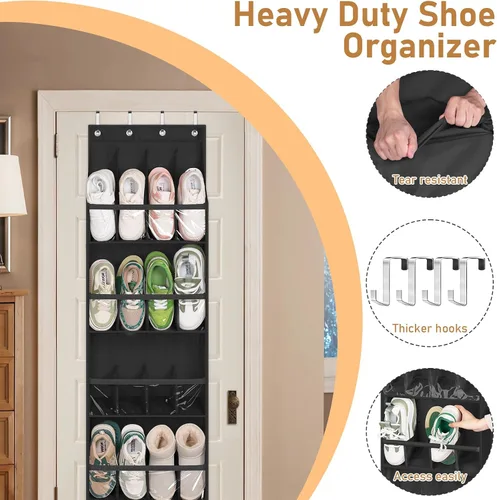 Vista 5 de MISSLO 20 pares de organizadores de zapatos para armario, zapatero estrecho para colgar en la puerta, bolsillo profundo, almacenamiento de zapatos