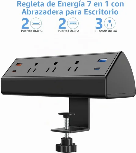 Vista 3 de Regleta de alimentación con abrazadera de escritorio con USB C, estación de carga rápida de 65 W para iPhone 14 Pro Max, iPad, MacBook Air, fuente