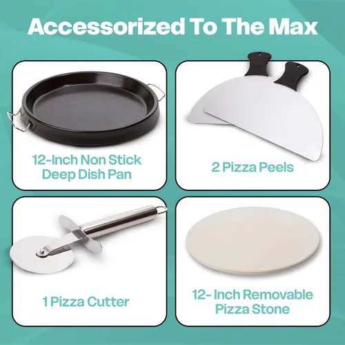 Vista 4 de Euro Cuisine PM600 - Máquina de pizza giratoria de 12 pulgadas con piedra y bandeja para hornear, encimera de pizza eléctrica, versátil máquina